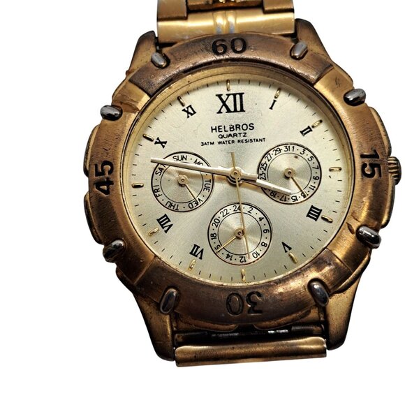 Helbros quartz 347m water resistant gold tone mens watch